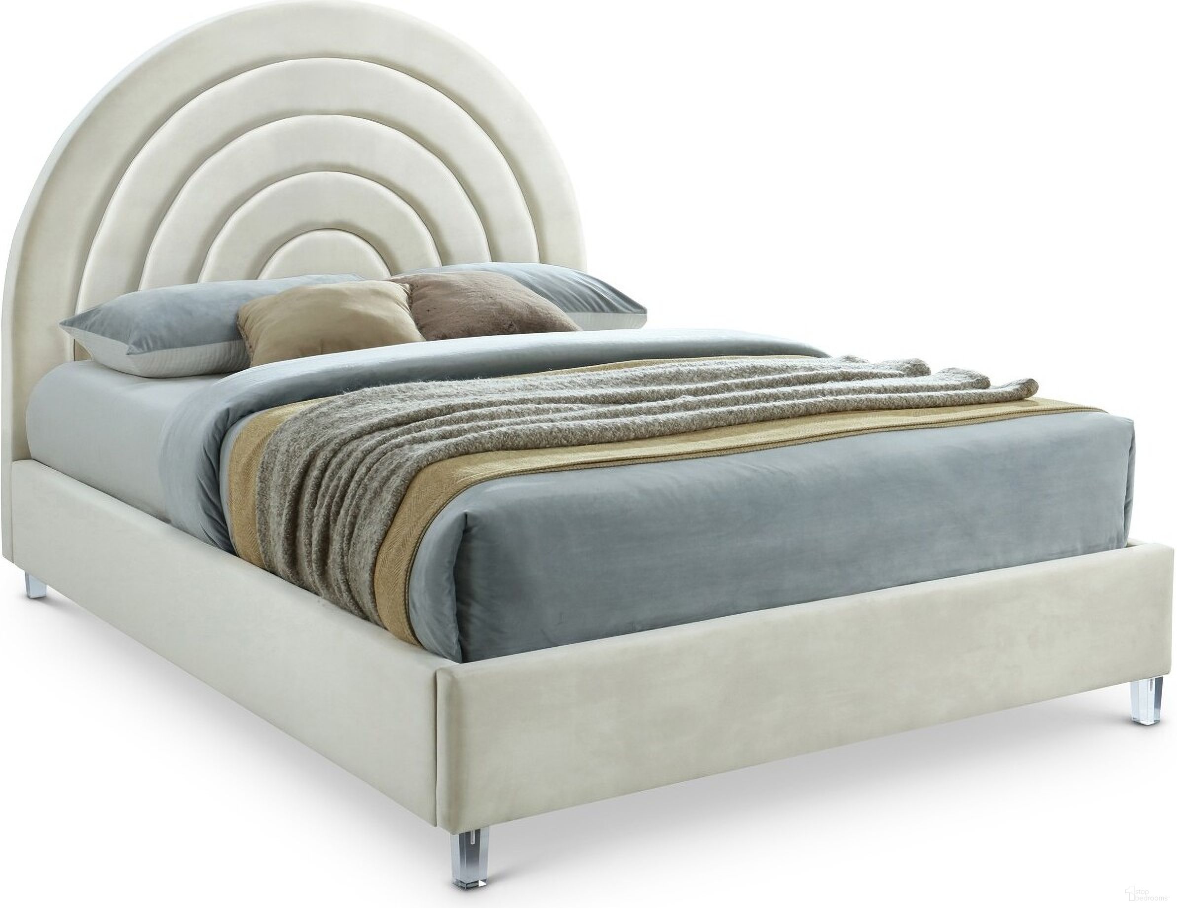 Rainbow Velvet Queen Bed In Cream