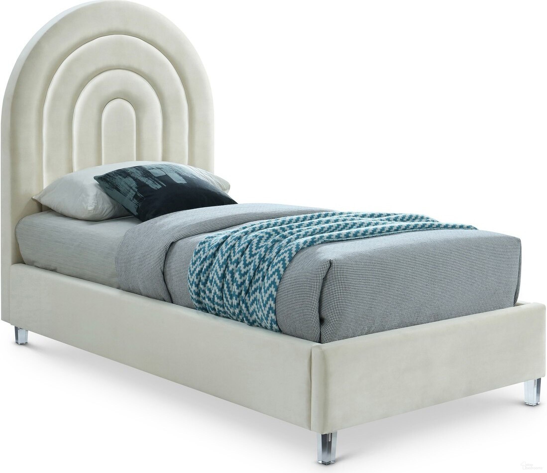 Rainbow Velvet Twin Bed In Cream
