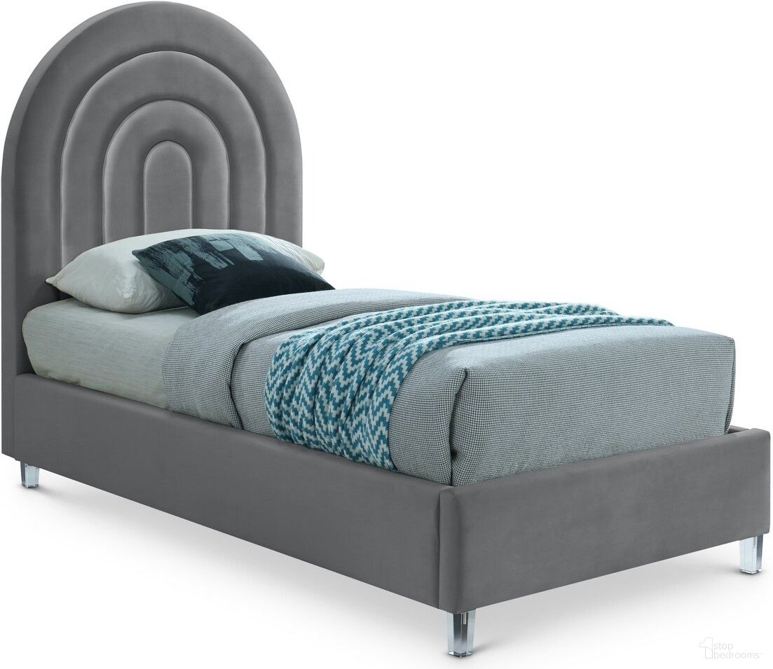 Rainbow Velvet Twin Bed In Grey