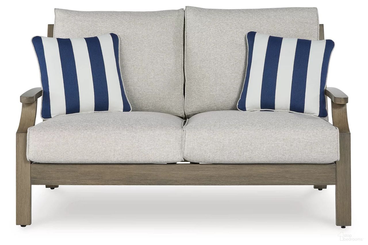 The appearance of Rainier Ranch Outdoor Loveseat with Cushion In Brown and Beige designed by Signature Design by Ashley in the modern / contemporary interior design. This brown and beige piece of furniture was selected by 1StopBedrooms from Rainier Ranch Collection to add a touch of cosiness and style into your home. Sku: P701-835. Material: Fabric.
