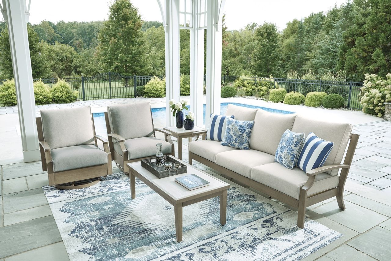 The appearance of Rainier Ranch Outdoor Occasional Table Set In Brown and Beige designed by Signature Design by Ashley in the modern / contemporary interior design. This brown and beige piece of furniture was selected by 1StopBedrooms from Rainier Ranch Collection to add a touch of cosiness and style into your home. Sku: P701-701;P701-702. Material: Marble.