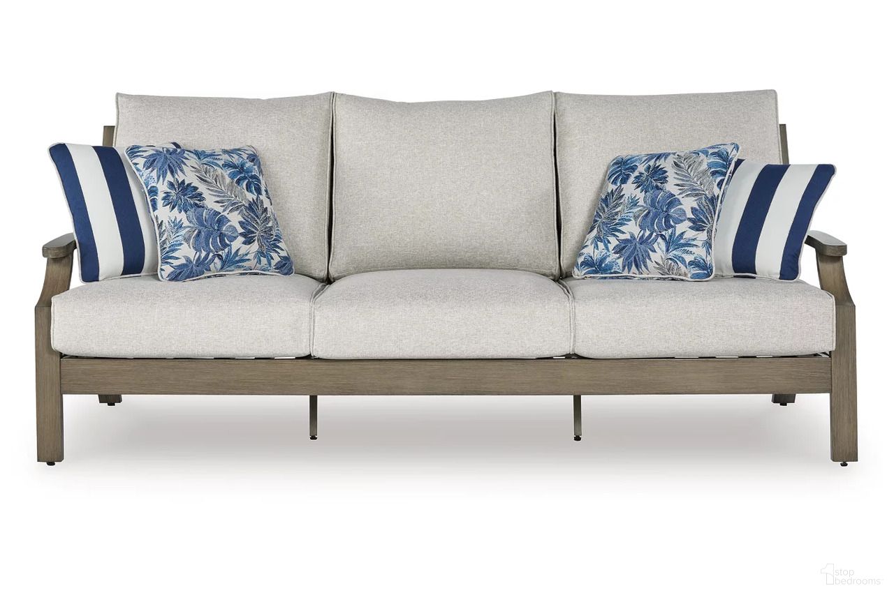 The appearance of Rainier Ranch Outdoor Sofa with Cushion In Brown and Beige designed by Signature Design by Ashley in the modern / contemporary interior design. This brown and beige piece of furniture was selected by 1StopBedrooms from Rainier Ranch Collection to add a touch of cosiness and style into your home. Sku: P701-838. Material: Fabric.