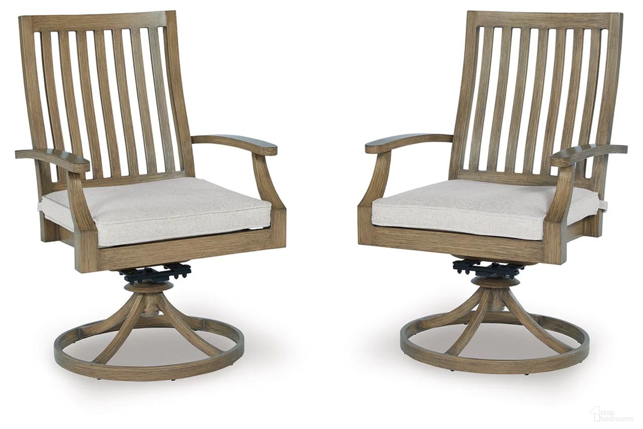 Rainier Ranch Outdoor Swivel Chair with Cushion Set of 2 In Brown and Beige