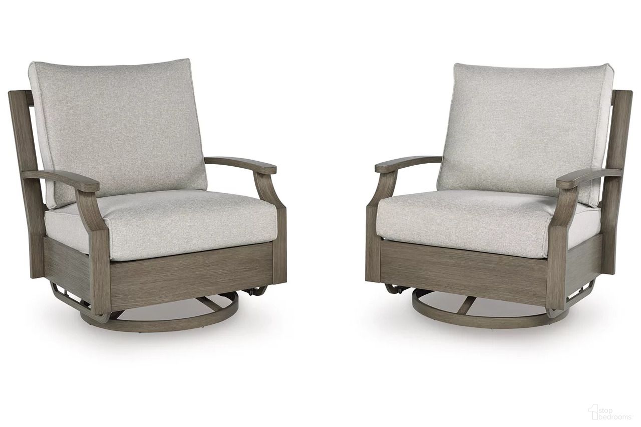 The appearance of Rainier Ranch Outdoor Swivel Glider Chair with Cushion In Brown and Beige designed by Signature Design by Ashley in the modern / contemporary interior design. This brown and beige piece of furniture was selected by 1StopBedrooms from Rainier Ranch Collection to add a touch of cosiness and style into your home. Sku: P701-821. Material: Fabric.