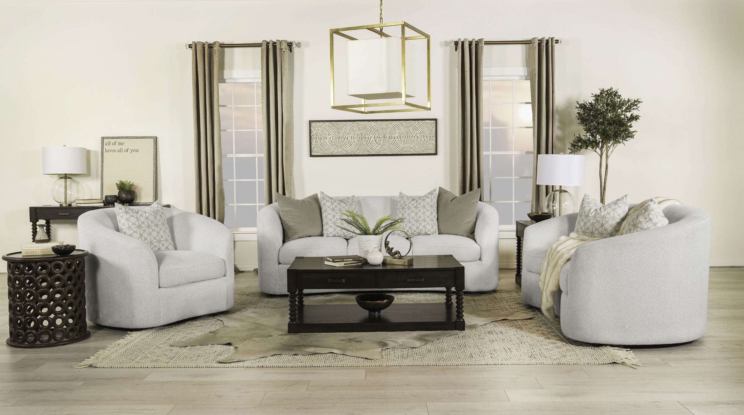 The appearance of Rainn Upholstered Living Room Set In Latte designed by Coaster in the transitional interior design. This latte piece of furniture  was selected by 1StopBedrooms from Rainn Collection to add a touch of cosiness and style into your home. Sku: 509171;509172. Material: Boucle.