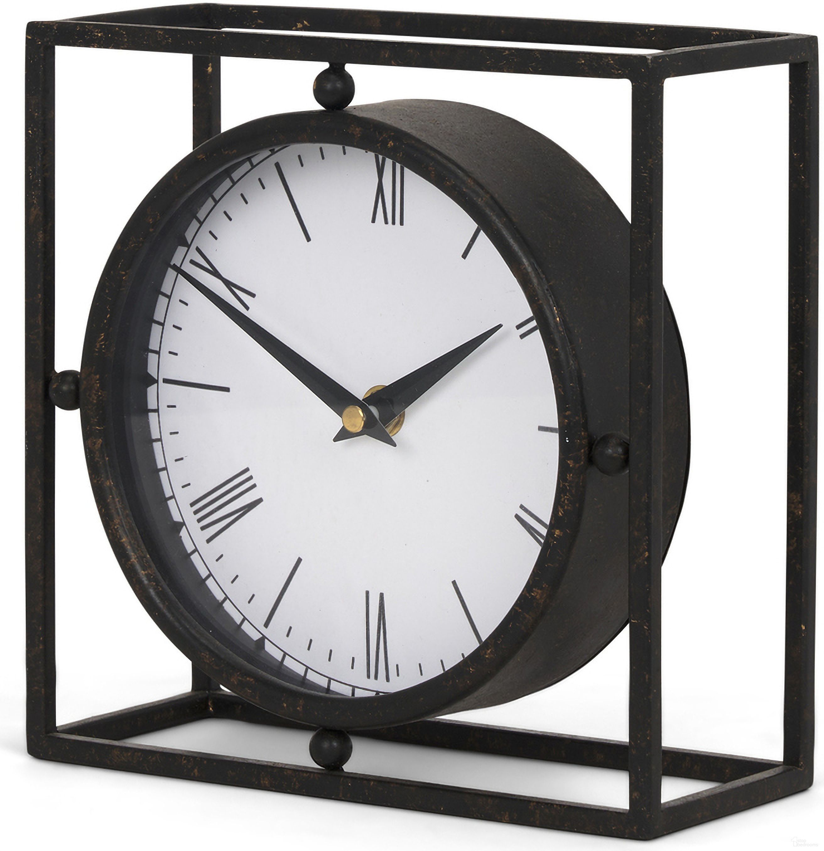 Raisa Antiquing Metal Table Clock In Black and Gold