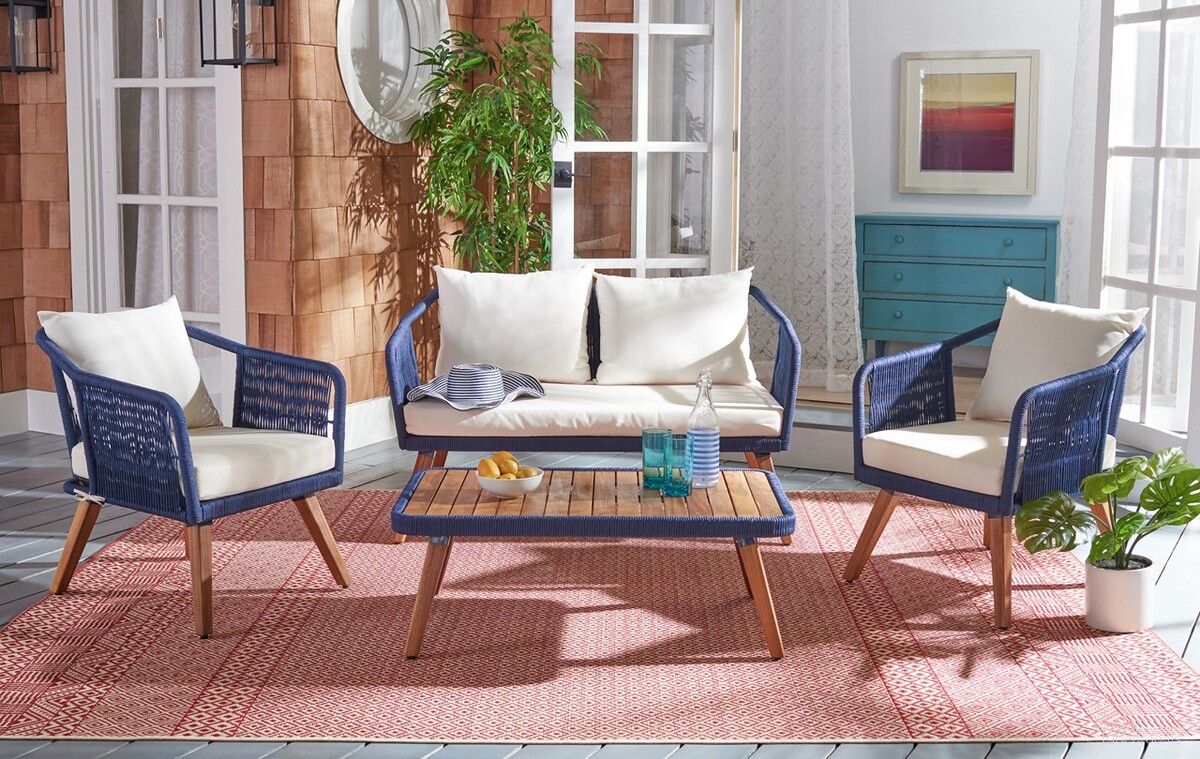 The appearance of Raldin Rope 4 Pc Living Set in Beige designed by Safavieh in the modern / contemporary interior design. This beige piece of furniture was selected by 1StopBedrooms from Raldin Collection to add a touch of cosiness and style into your home. Sku: PAT7049E. Material: Wood.