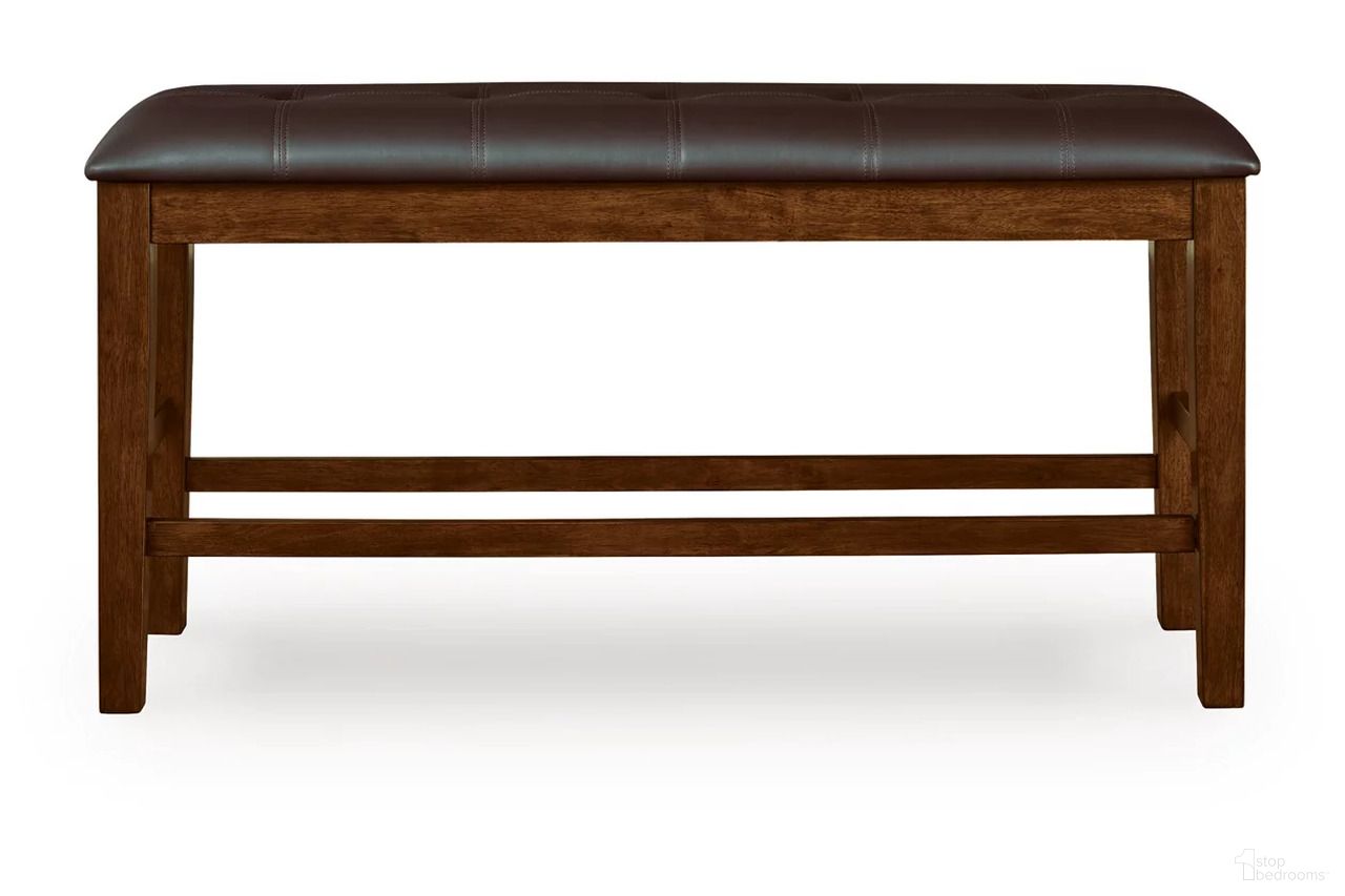 The appearance of Ralene Counter Height Dining Bench In Medium Brown designed by Signature Design by Ashley in the transitional interior design. This medium brown piece of furniture  was selected by 1StopBedrooms from Ralene Collection to add a touch of cosiness and style into your home. Sku: D594-09. Material: Leather Match.