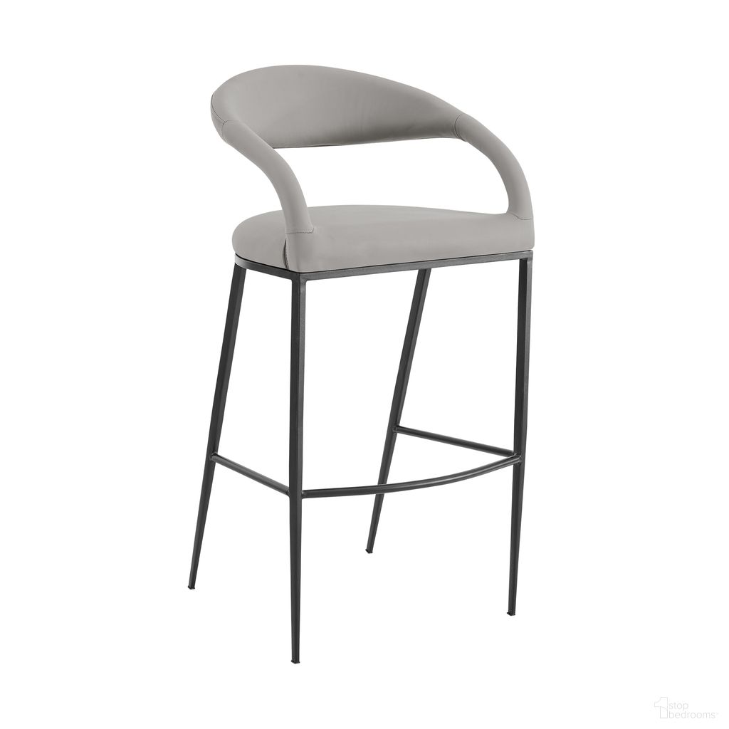 Ramona 26 Inch Counter Stool with Matte Black Iron and Light Gray Leather