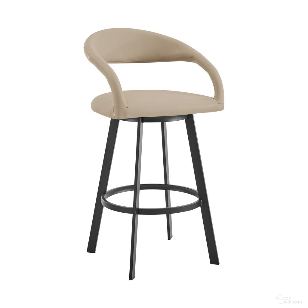 Ramona 26 Inch Swivel Counter Stool with Matte Black Iron and Beige Faux Leather