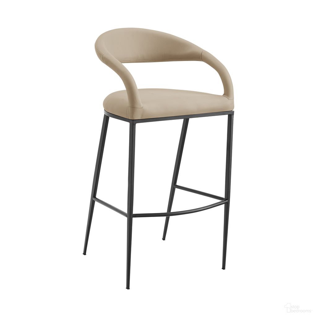 Ramona 30 Inch Barstool with Matte Black Iron and Beige Faux Leather