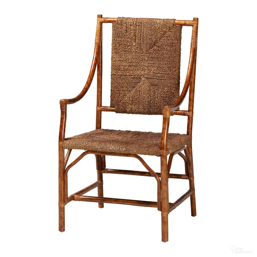 Ramos Marbled Tortoise Natural Rattan and Seagrass Armchair In Natural Brown