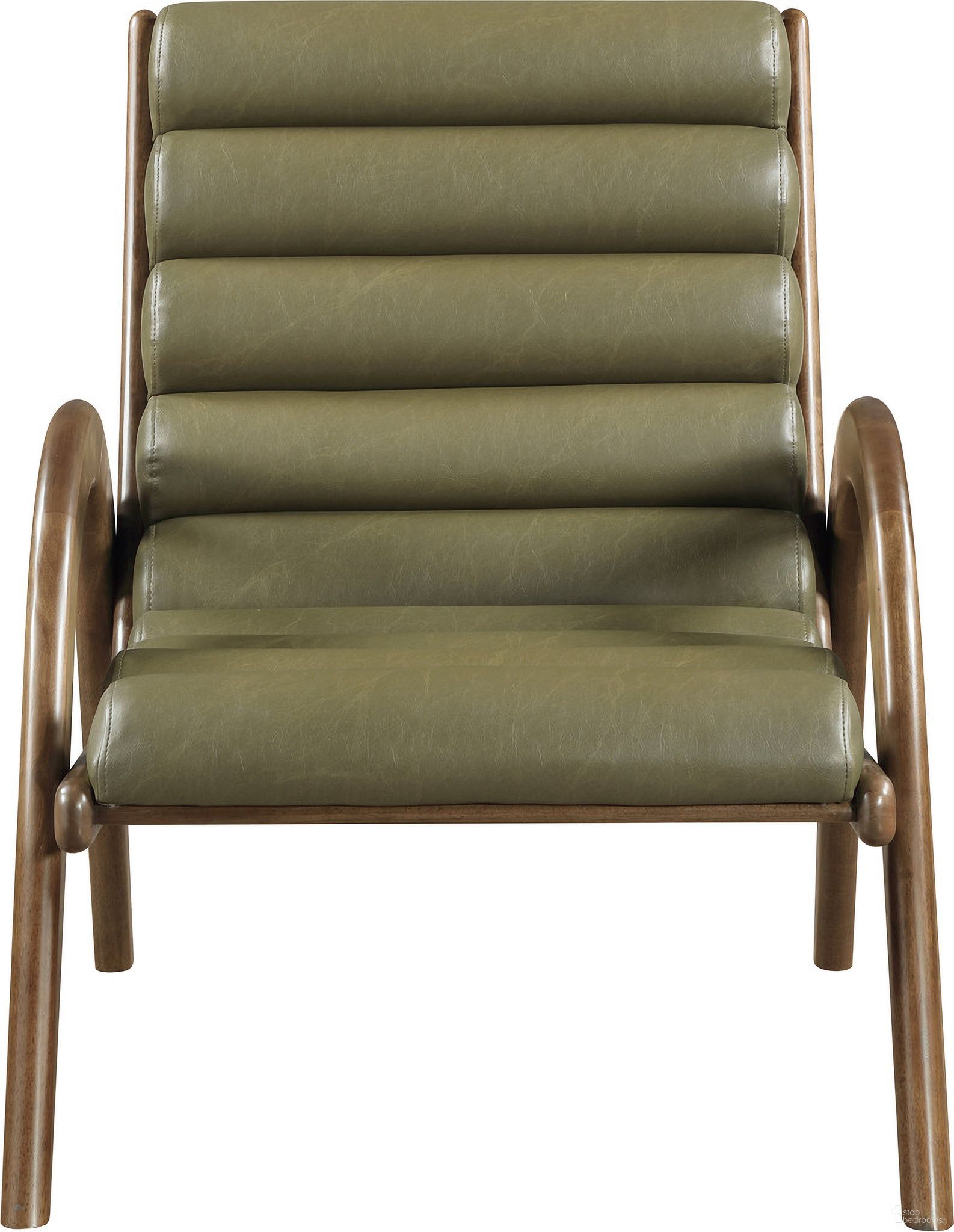 The appearance of Randal Vegan Leather Upholstered Accent Chair In Olive and Brown Walnut designed by Meridian in the modern / contemporary interior design. This olive/brown walnut piece of furniture was selected by 1StopBedrooms from Randal Collection to add a touch of cosiness and style into your home. Sku: 33058Olive. Material: Leather.