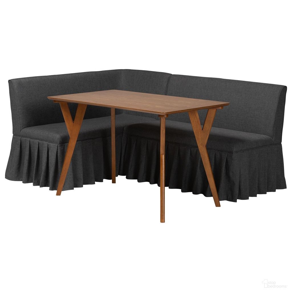 Randolph 3-Piece Upholstered Dining Nook Bench Set In Dark Grey and Dark Brown