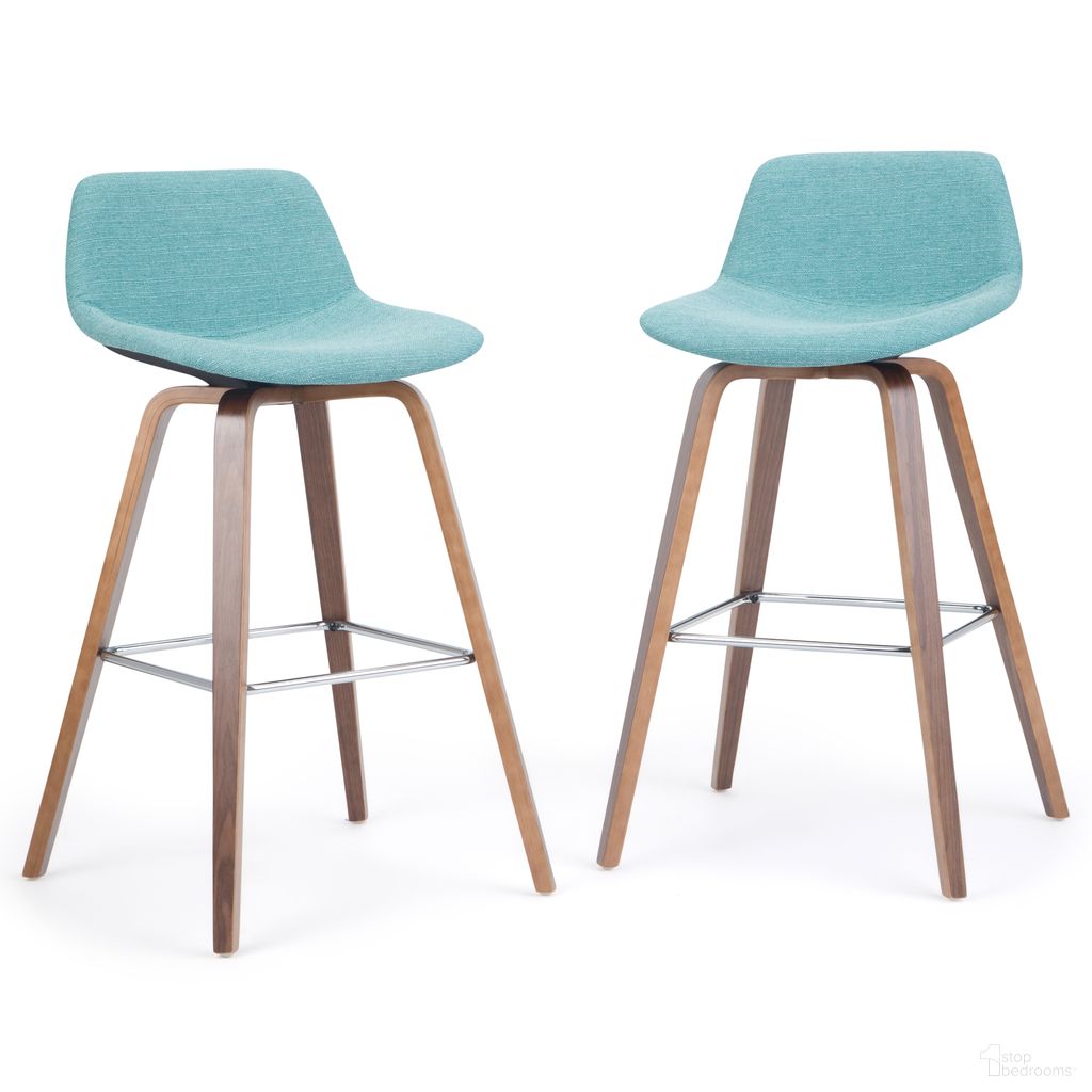 The appearance of Randolph Linen Look Fabric Bentwood Counter/Bar Height Stool Set of 2 In Aqua Blue designed by Simpli Home in the transitional interior design. This aqua blue piece of furniture was selected by 1StopBedrooms from Randolph Collection to add a touch of cosiness and style into your home. Sku: AXCRAN26N-AQB. Material: Linen.