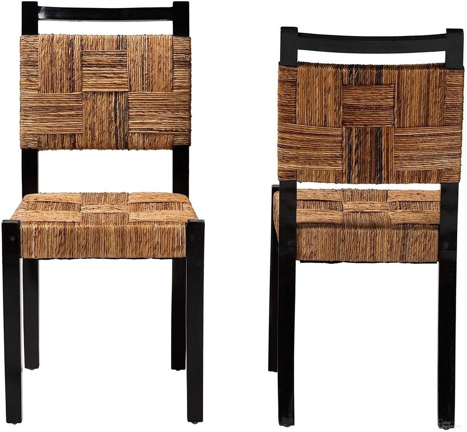 Raniya Handwoven Seagrass Dining Chair Set of 2 In Black and Brown