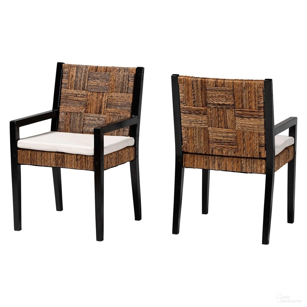 Raniya Handwoven Seagrass Dining Chair Set of 2 In Natural Brown and Black