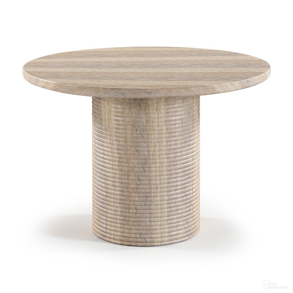 The appearance of Rapallo 43 Inch Concrete Indoor and Outdoor Dining Table In Travertine designed by Meridian in the modern / contemporary interior design. This travertine piece of furniture  was selected by 1StopBedrooms from Rapallo Collection to add a touch of cosiness and style into your home. Sku: 758Travertine-DT Box 1/2 (Top);758Travertine-DT Box 2/2 (Base). Table Base Style: Pedestal. Table Top Shape: Round. Material: Concrete. Size: 43".