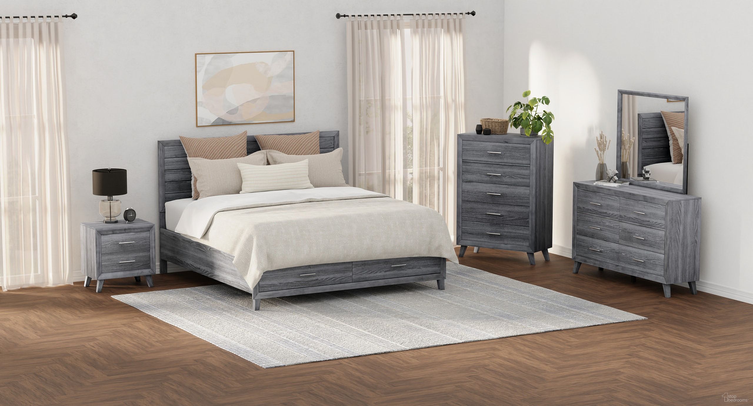 The appearance of Rappa Storage Bedroom Set In Warm Gray designed by Emerald Home Furnishings in the modern / contemporary interior design. This warm gray piece of furniture was selected by 1StopBedrooms from Rappa Collection to add a touch of cosiness and style into your home. Sku: HD1688-490;HD1688-511;HD1688-494;HD1688-402. Material: Wood. Bed Size: King.