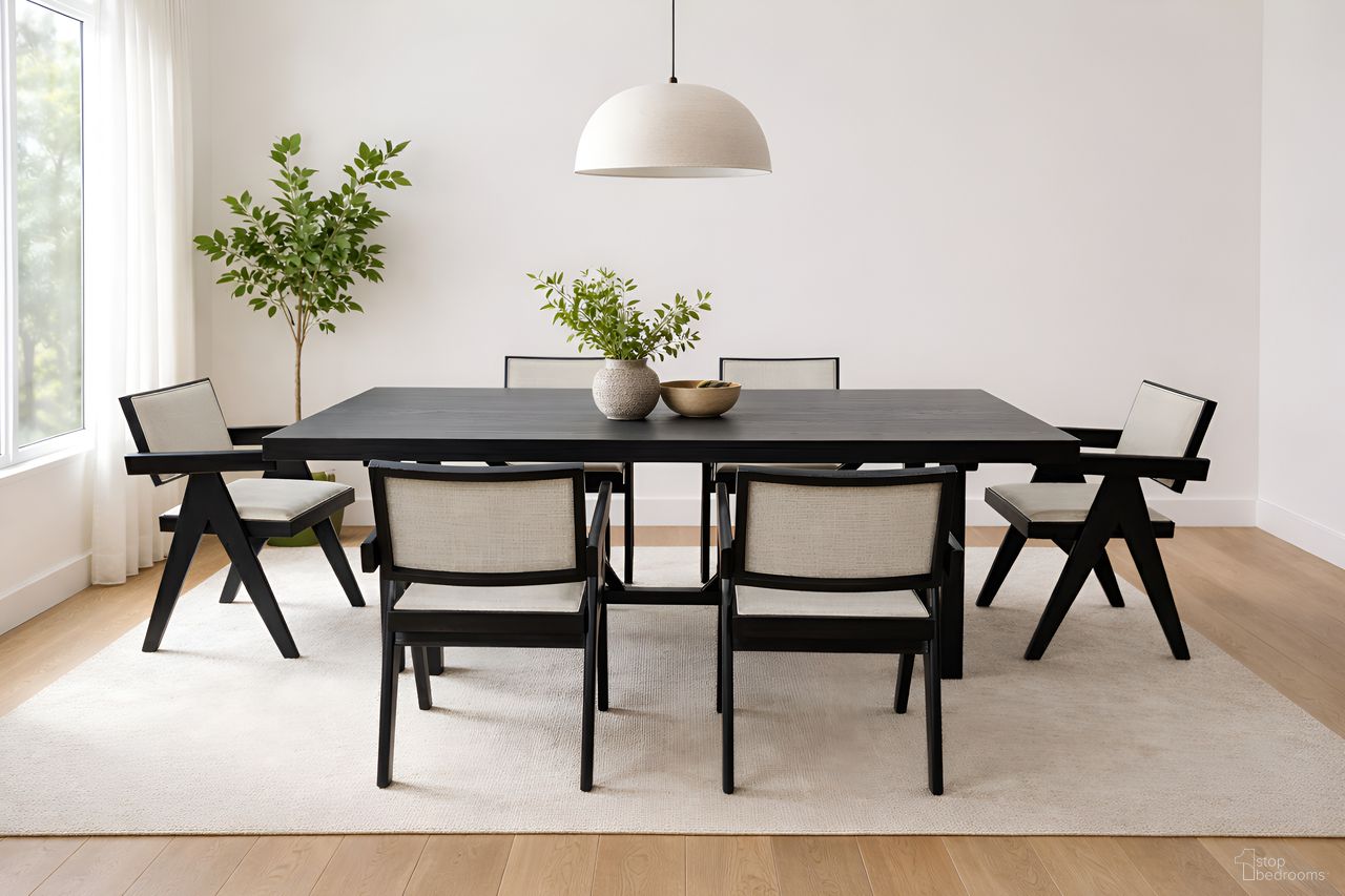 The appearance of Raquel Rectangular Dining Room Set In Black designed by Alpine in the modern / contemporary interior design. This black piece of furniture was selected by 1StopBedrooms from Raquel Collection to add a touch of cosiness and style into your home. Sku: 3269BLK-01;3269BLK-02. Table Top Shape: Rectangular. Material: Oak Veneer. Size: 84" x 39".