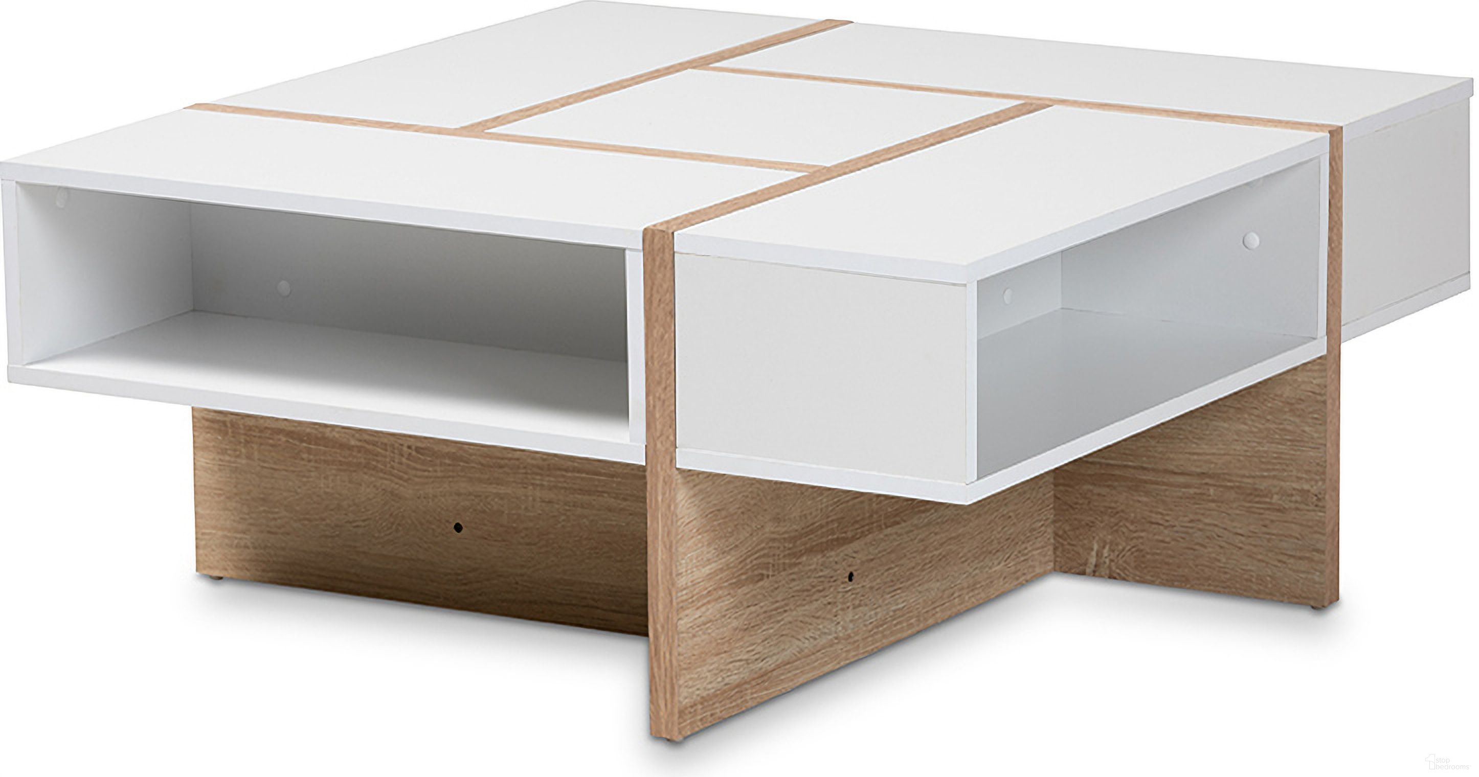 Rasa Modern And Contemporary Two-Tone White And Oak Finished Wood Coffee Table