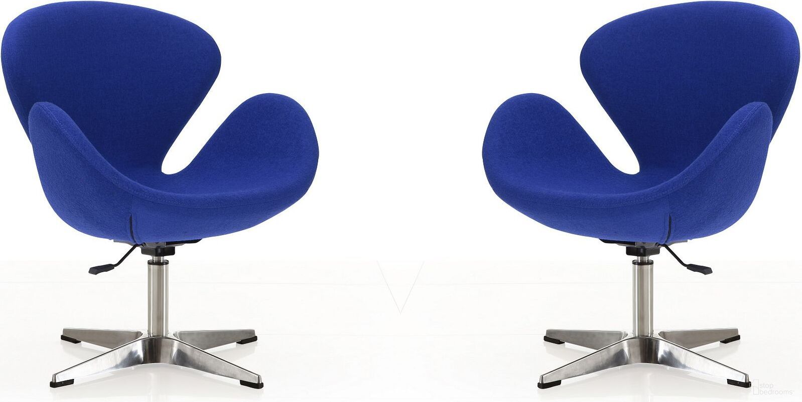 The appearance of Raspberry Adjustable Swivel Chair in Blue and Polished Chrome (Set of 2) designed by Manhattan Comfort in the modern / contemporary interior design. This blue piece of furniture  was selected by 1StopBedrooms from Raspberry Collection to add a touch of cosiness and style into your home. Sku: AC038-BL;AC038-BL. Material: Metal.