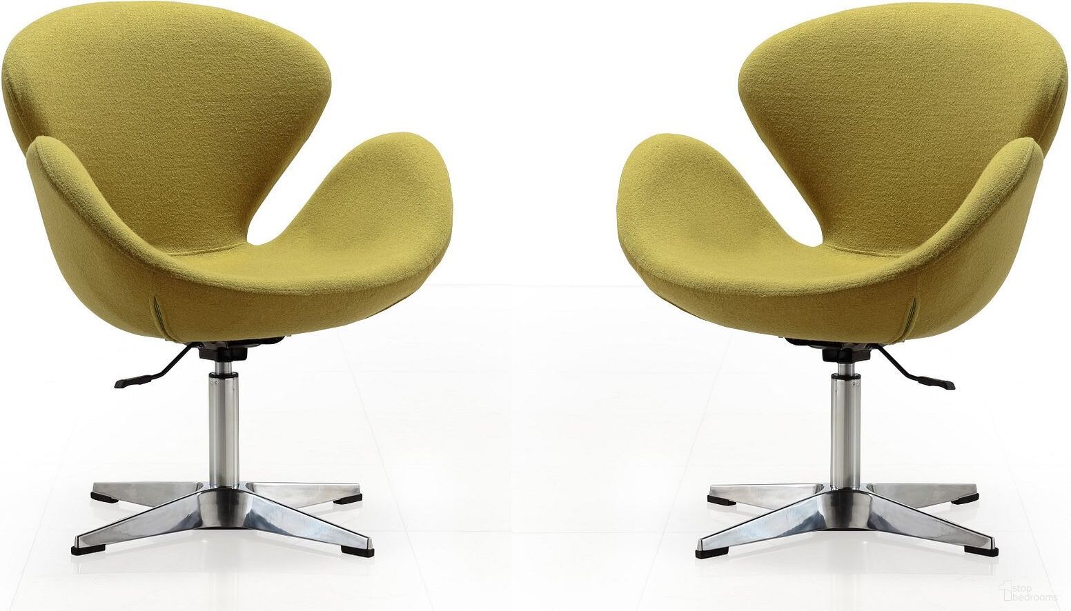 The appearance of Raspberry Adjustable Swivel Chair in Green and Polished Chrome (Set of 2) designed by Manhattan Comfort in the modern / contemporary interior design. This green piece of furniture was selected by 1StopBedrooms from Raspberry Collection to add a touch of cosiness and style into your home. Sku: AC038-GR;AC038-GR. Material: Metal.