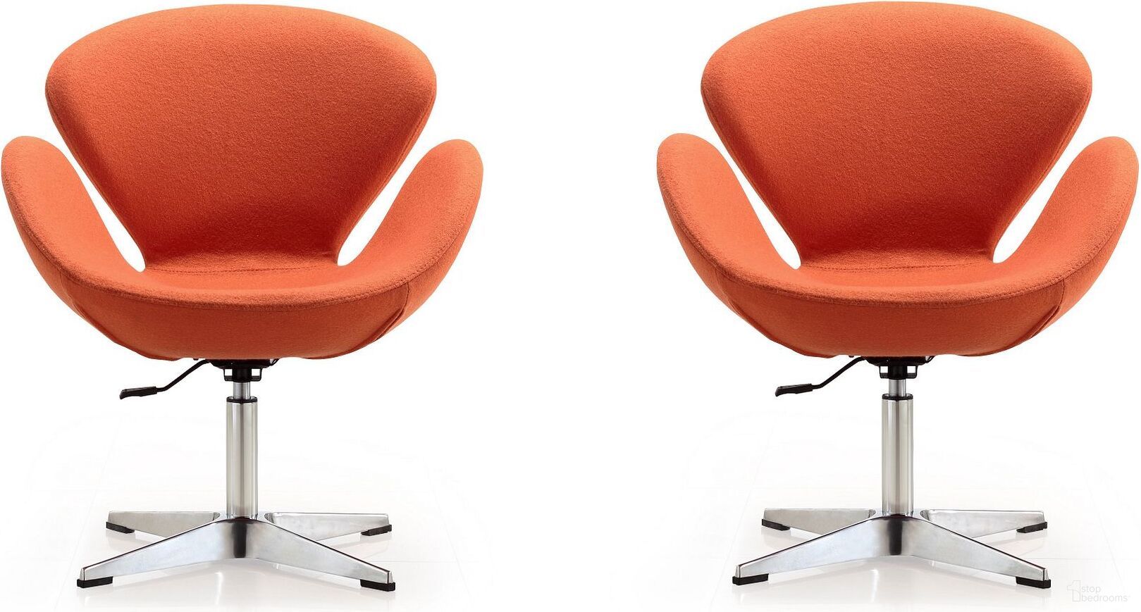 The appearance of Raspberry Adjustable Swivel Chair in Orange and Polished Chrome (Set of 2) designed by Manhattan Comfort in the modern / contemporary interior design. This orange piece of furniture was selected by 1StopBedrooms from Raspberry Collection to add a touch of cosiness and style into your home. Sku: AC038-OR;AC038-OR. Material: Metal.