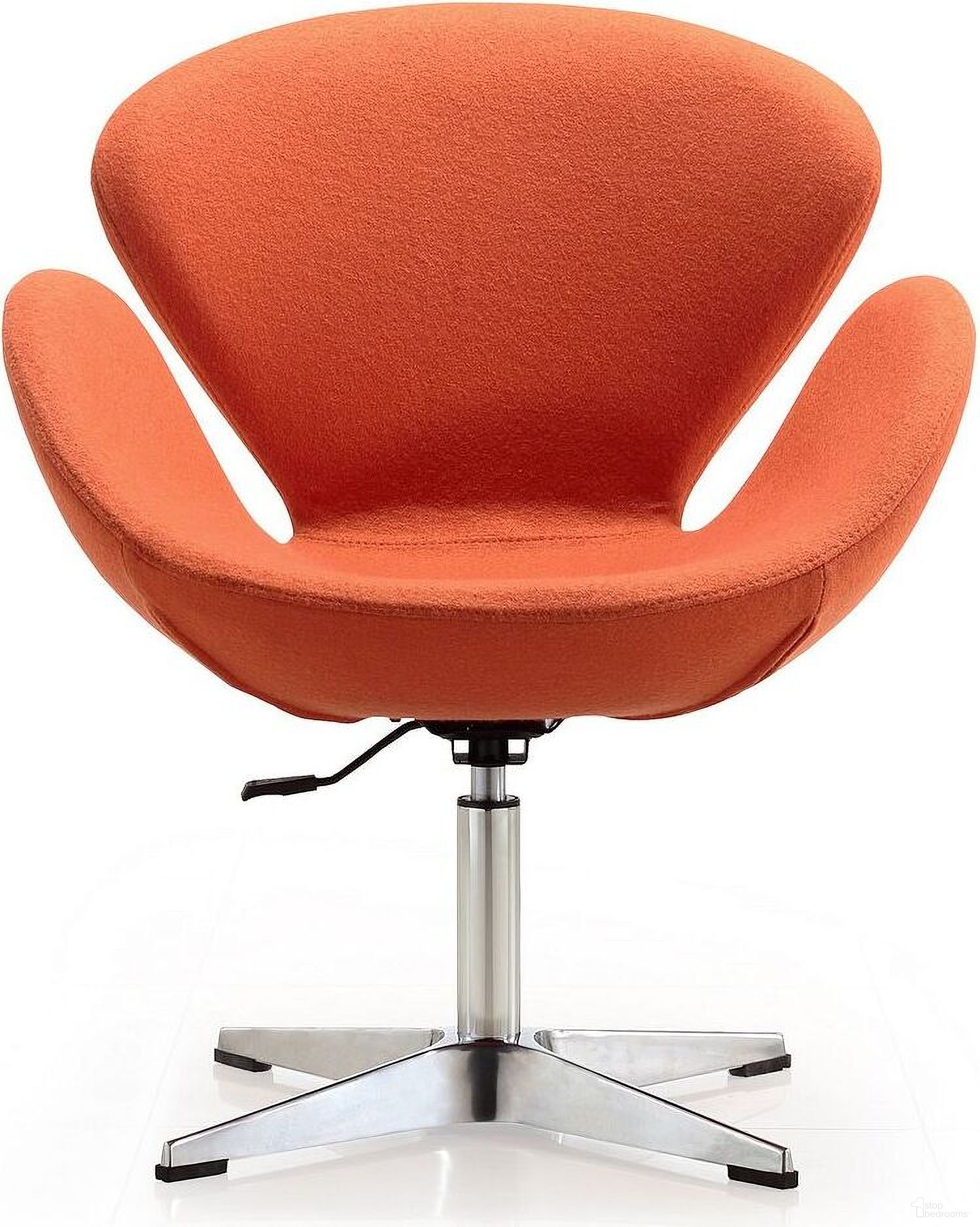 The appearance of Raspberry Adjustable Swivel Chair in Orange and Polished Chrome designed by Manhattan Comfort in the modern / contemporary interior design. This orange piece of furniture was selected by 1StopBedrooms from Raspberry Collection to add a touch of cosiness and style into your home. Sku: AC038-OR. Material: Metal.