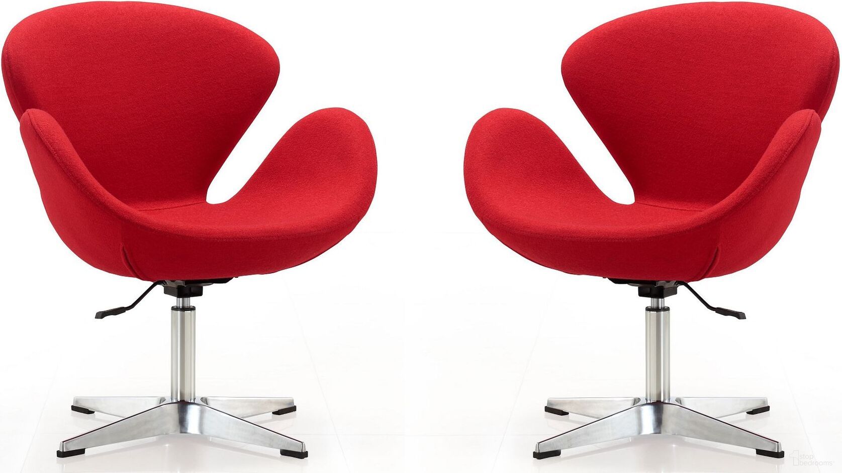 The appearance of Raspberry Adjustable Swivel Chair in Red and Polished Chrome (Set of 2) designed by Manhattan Comfort in the modern / contemporary interior design. This red piece of furniture  was selected by 1StopBedrooms from Raspberry Collection to add a touch of cosiness and style into your home. Sku: AC038-RD;AC038-RD. Material: Metal.