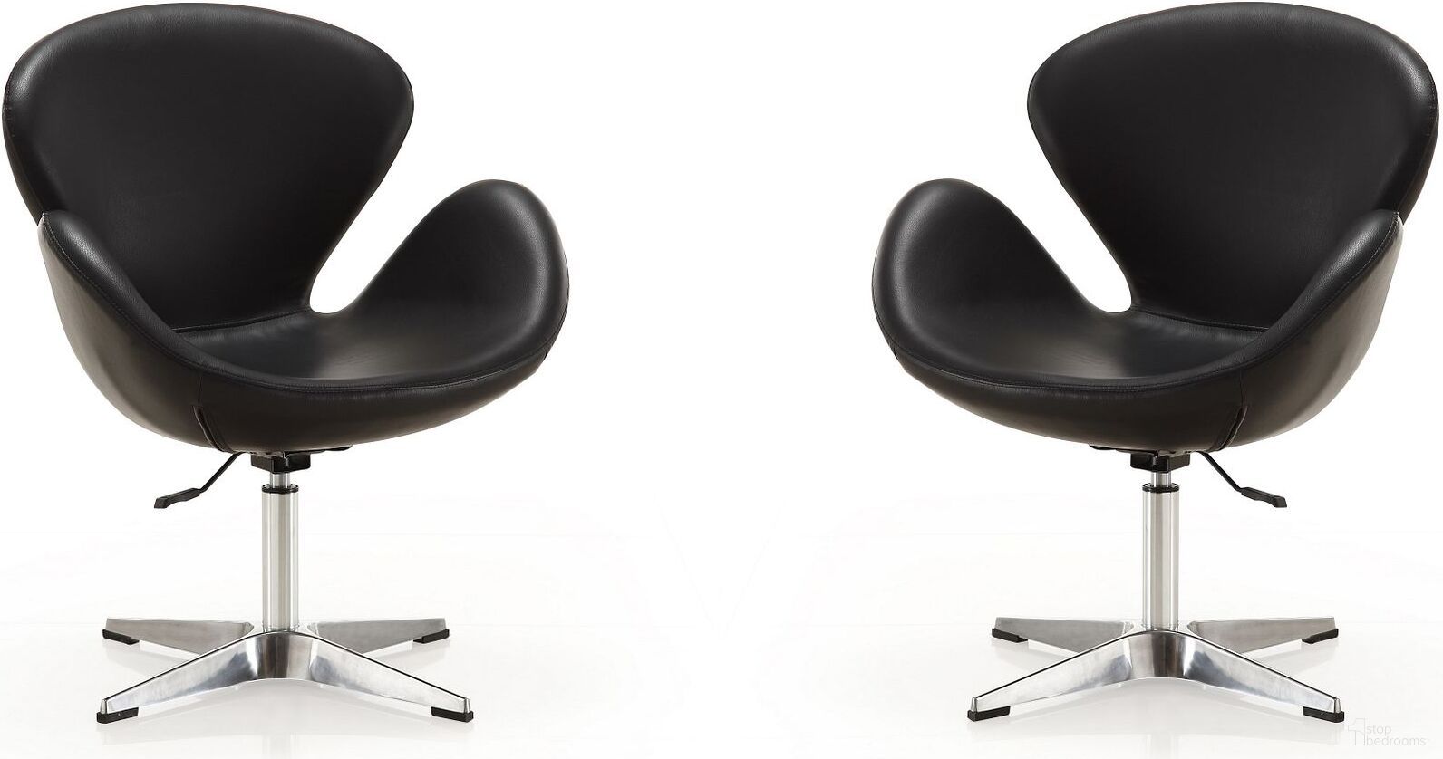 The appearance of Raspberry Faux Leather Adjustable Swivel Chair in Black and Polished Chrome (Set of 2) designed by Manhattan Comfort in the modern / contemporary interior design. This black piece of furniture  was selected by 1StopBedrooms from Raspberry Collection to add a touch of cosiness and style into your home. Sku: AC038-BK;AC038-BK. Material: Metal.