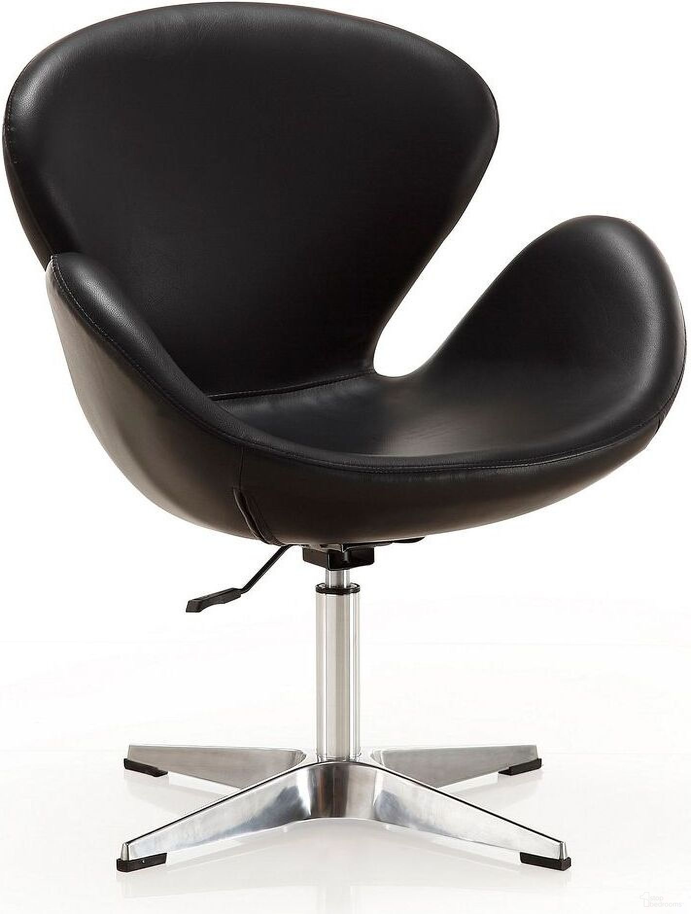 The appearance of Raspberry Faux Leather Adjustable Swivel Chair in Black and Polished Chrome designed by Manhattan Comfort in the modern / contemporary interior design. This black piece of furniture was selected by 1StopBedrooms from Raspberry Collection to add a touch of cosiness and style into your home. Sku: AC038-BK. Material: Metal.