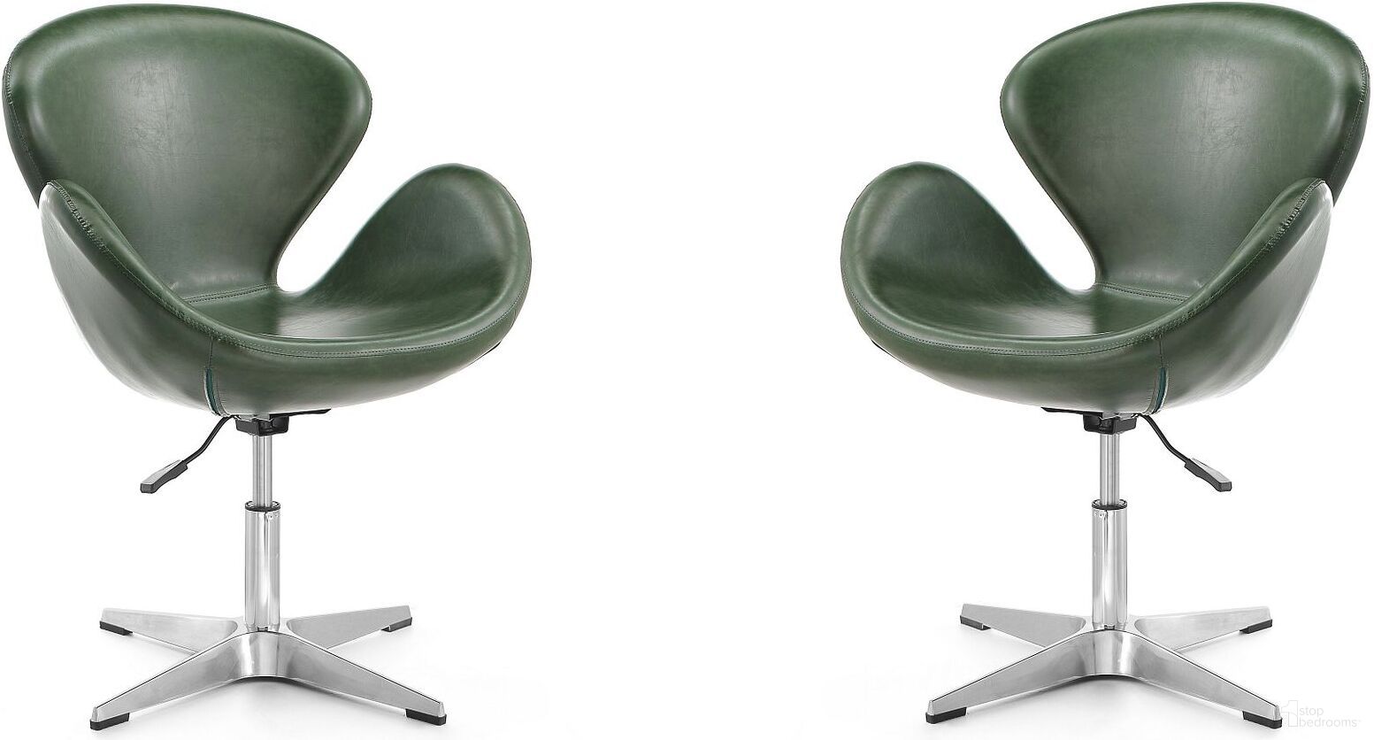 The appearance of Raspberry Faux Leather Adjustable Swivel Chair in Forest Green and Polished Chrome (Set of 2) designed by Manhattan Comfort in the modern / contemporary interior design. This dark green piece of furniture was selected by 1StopBedrooms from Raspberry Collection to add a touch of cosiness and style into your home. Sku: AC038-FG;AC038-FG. Material: Metal.