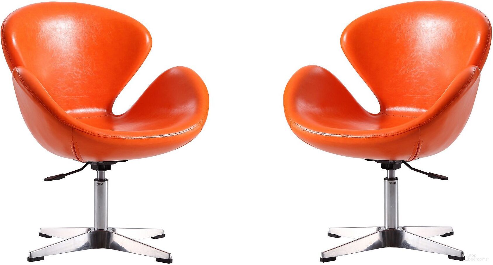 Raspberry Faux Leather Adjustable Swivel Chair in Tangerine and Polished Chrome (Set of 2)
