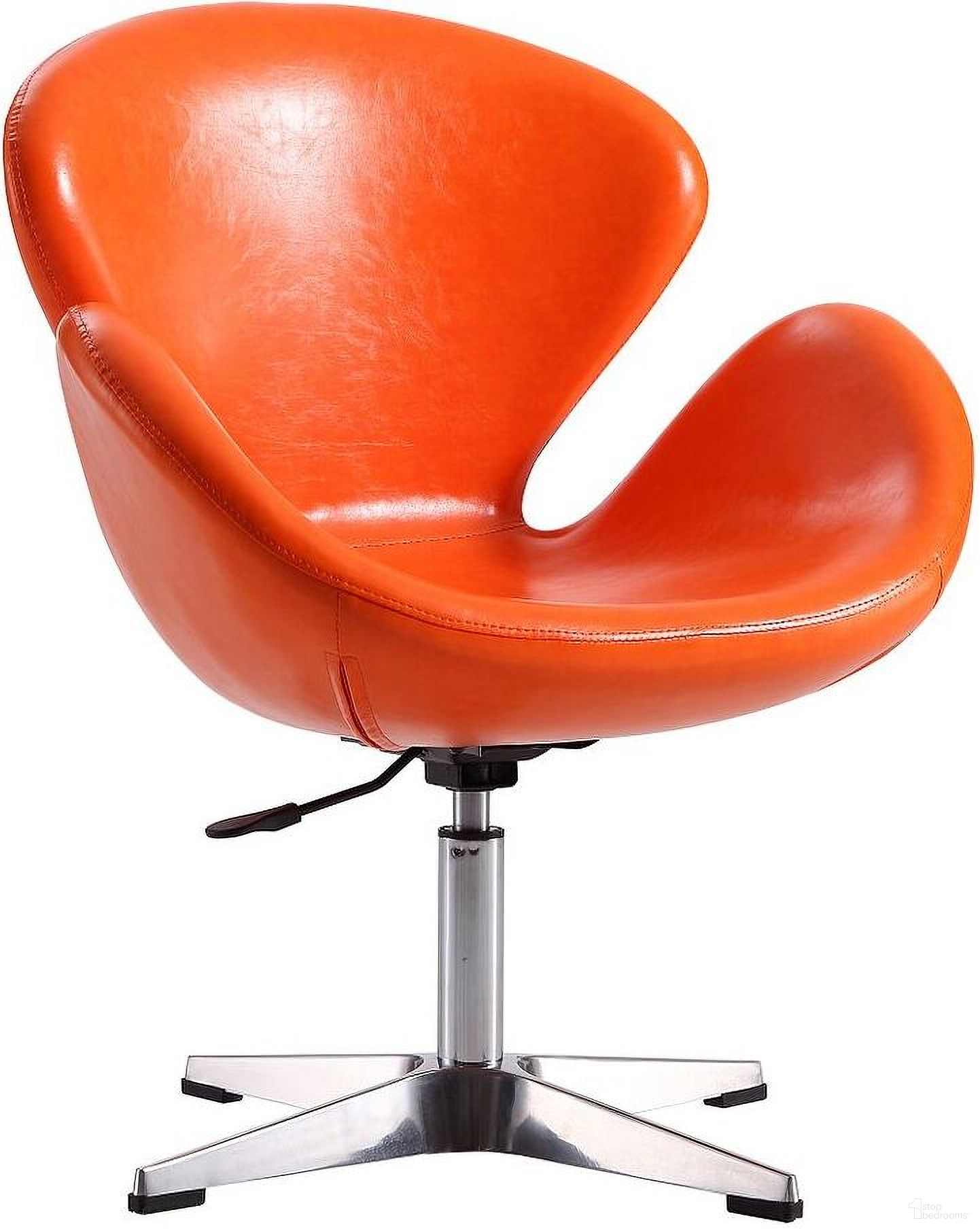 Raspberry Faux Leather Adjustable Swivel Chair in Tangerine and Polished Chrome