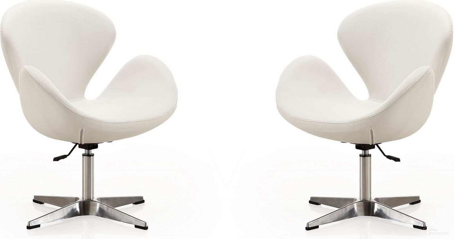 The appearance of Raspberry Faux Leather Adjustable Swivel Chair in White and Polished Chrome (Set of 2) designed by Manhattan Comfort in the modern / contemporary interior design. This white piece of furniture was selected by 1StopBedrooms from Raspberry Collection to add a touch of cosiness and style into your home. Sku: AC038-WH;AC038-WH. Material: Metal.