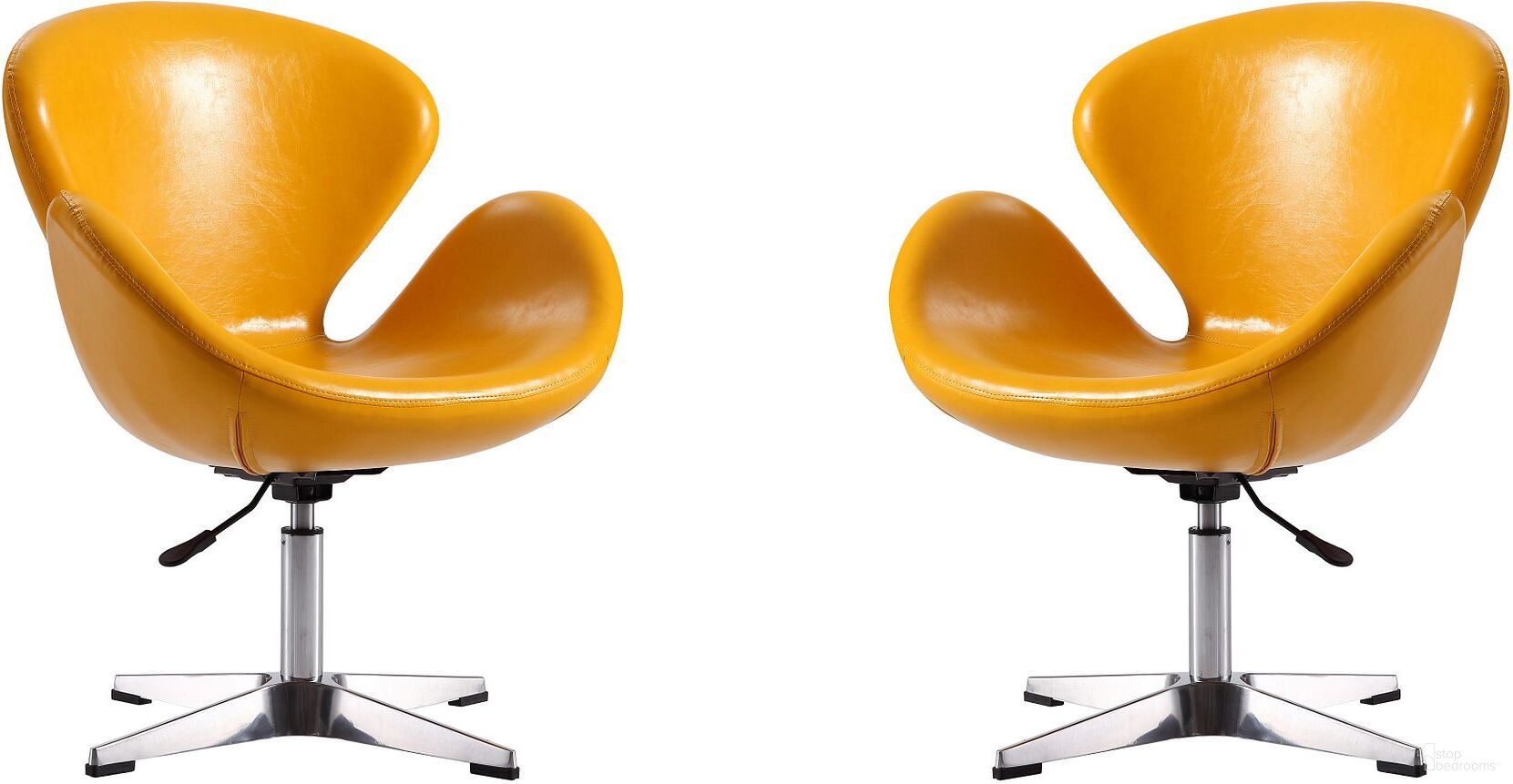 The appearance of Raspberry Faux Leather Adjustable Swivel Chair in Yellow and Polished Chrome (Set of 2) designed by Manhattan Comfort in the modern / contemporary interior design. This yellow piece of furniture was selected by 1StopBedrooms from Raspberry Collection to add a touch of cosiness and style into your home. Sku: AC038-YL;AC038-YL. Material: Metal.