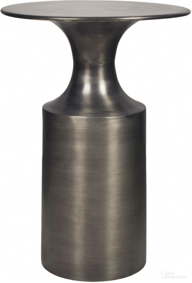 The appearance of Rassa Polished Zinc Accent Table In Grey designed by Moes Home in the modern / contemporary interior design. This grey piece of furniture  was selected by 1StopBedrooms from Rassa Collection to add a touch of cosiness and style into your home. Sku: FI-1105-54. Material: Aluminum.