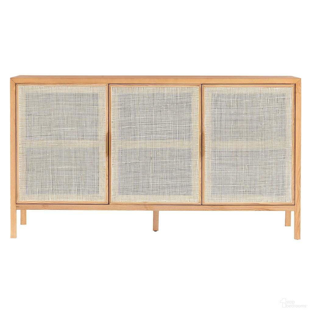 The appearance of Rattan 3 Door Sideboard In Natural and Brass designed by LH Imports in the modern / contemporary interior design. This natural/brass piece of furniture  was selected by 1StopBedrooms from Rattan Collection to add a touch of cosiness and style into your home. Sku: RAT004B-N. Material: Oak.