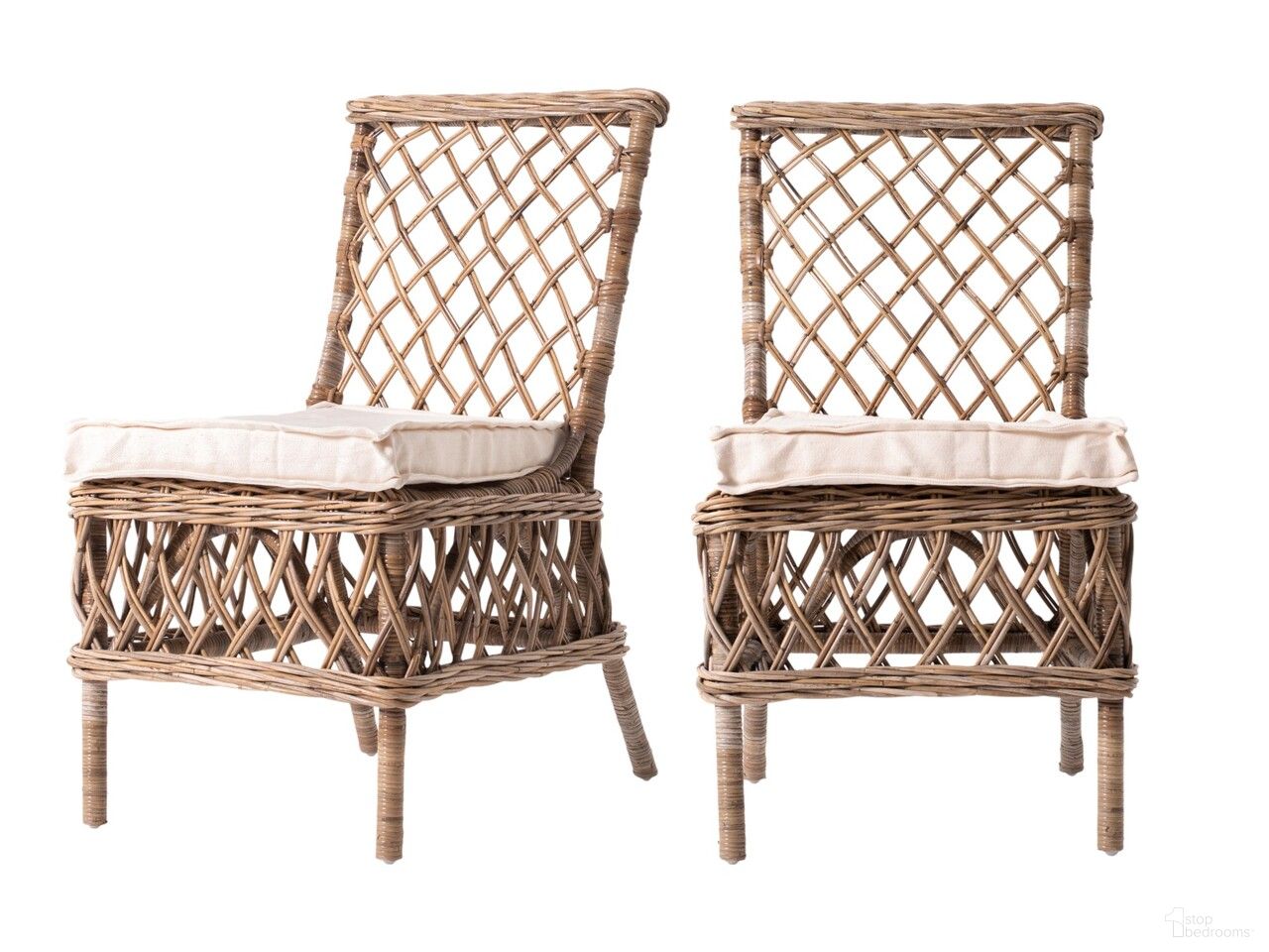 The appearance of Rattan Cross Back Dining Parsons Chairs Set of 2 In Natural and Cream designed by Homeroots in the transitional interior design. This natural and cream piece of furniture was selected by 1StopBedrooms from to add a touch of cosiness and style into your home. Sku: 397831. Material: Wicker. Chair Type: Side Chair.