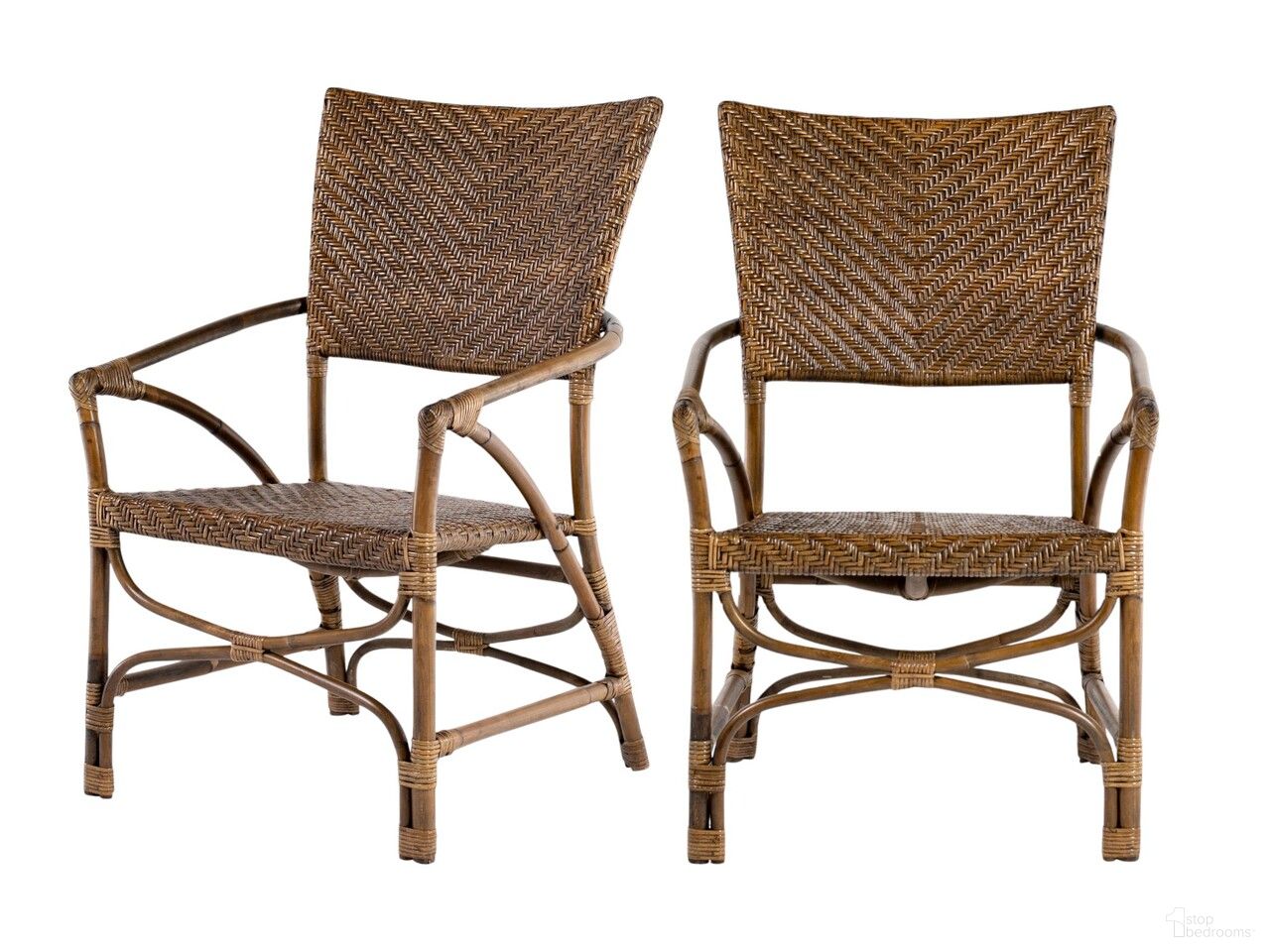 The appearance of Rattan Open Back Dining Arm Chairs Set of 2 In Natural designed by Homeroots in the rustic / southwestern interior design. This natural piece of furniture  was selected by 1StopBedrooms from  to add a touch of cosiness and style into your home. Sku: 397827. Material: Wicker. Chair Type: Arm Chair.