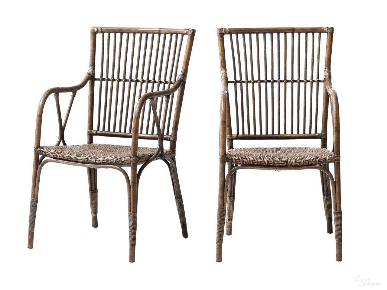 The appearance of Rattan Slat Back Dining Arm Chairs Set of 2 In Natural designed by Homeroots in the rustic / southwestern interior design. This natural piece of furniture  was selected by 1StopBedrooms from  to add a touch of cosiness and style into your home. Sku: 397826. Material: Wicker. Chair Type: Arm Chair.