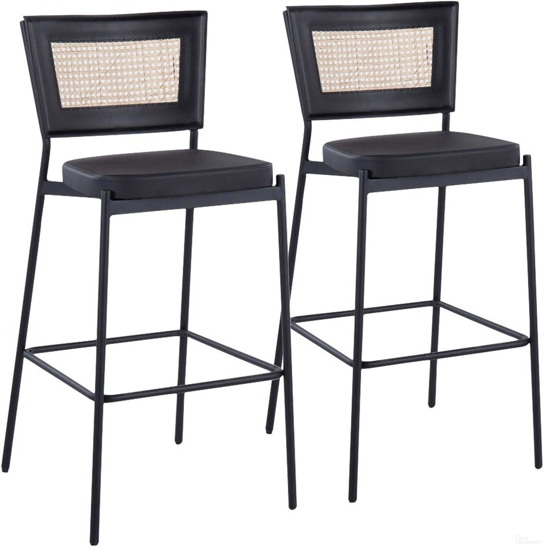 The appearance of Rattan Tania Bar Stool Set of 2 In Black designed by Lumisource in the modern / contemporary interior design. This black piece of furniture was selected by 1StopBedrooms from Tania Collection to add a touch of cosiness and style into your home. Sku: B29-RTNTANIA BKBK2. Material: Leather.