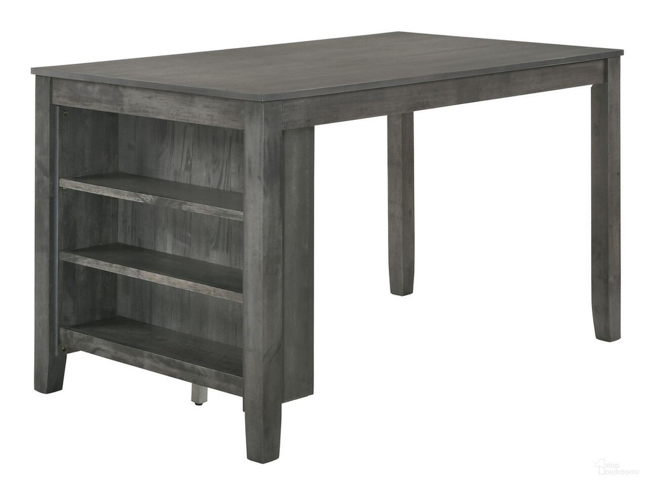 The appearance of Raul Counter Height Dining Table with 3 Shelf Storage In Dark Gray Wood designed by Best Quality Furniture in the traditional interior design. This dark gray piece of furniture was selected by 1StopBedrooms from Raul Collection to add a touch of cosiness and style into your home. Sku: D47-CHTT;D47-CHTB. Table Base Style: Storage. Material: Wood. Table Top Shape: Rectangular. Size: 36" x 59".