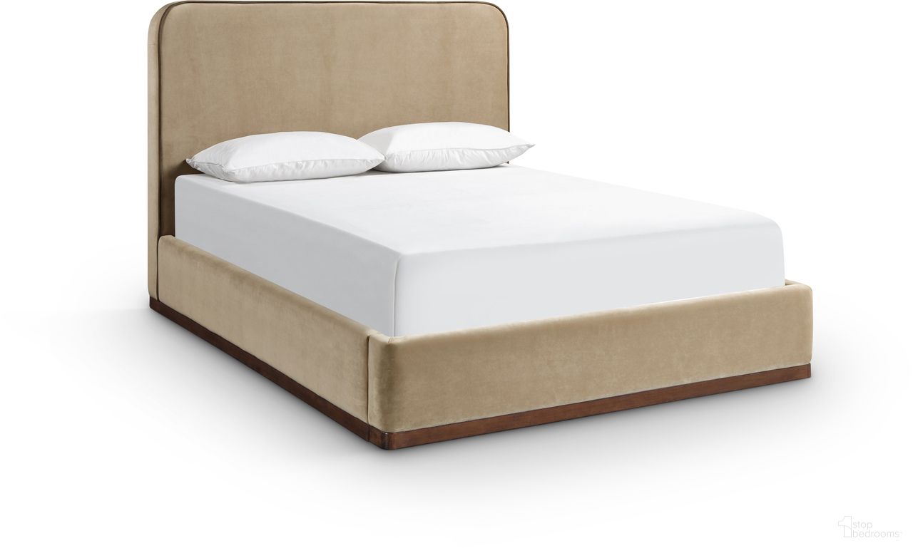 Rava Velvet Upholstered King Bed In Beige and Brown