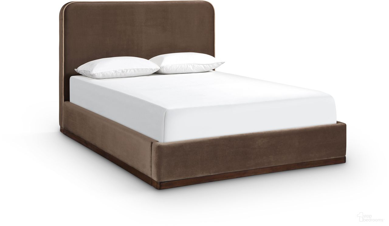 Rava Velvet Upholstered King Bed In Brown and Beige