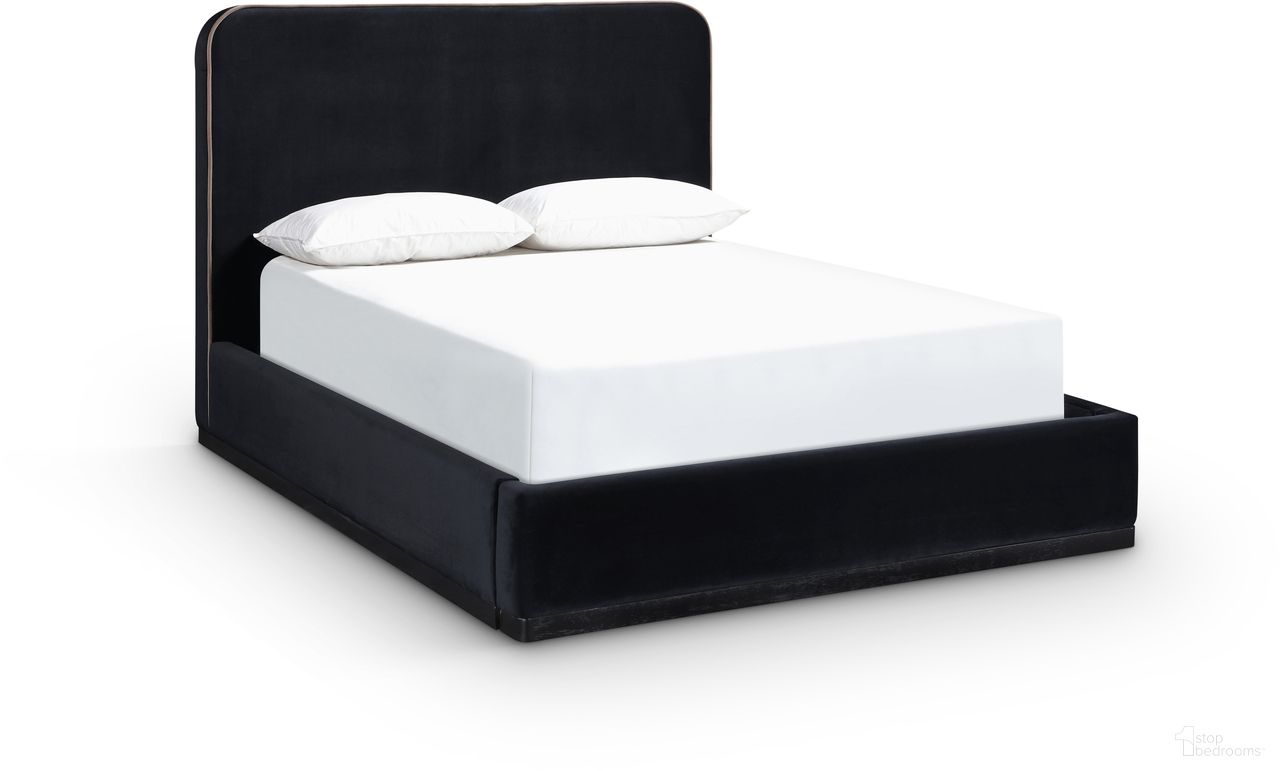Rava Velvet Upholstered Queen Bed In Black and Taupe