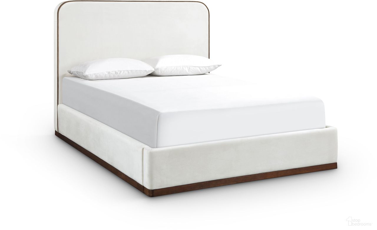 Rava Velvet Upholstered Queen Bed In Cream and Beige