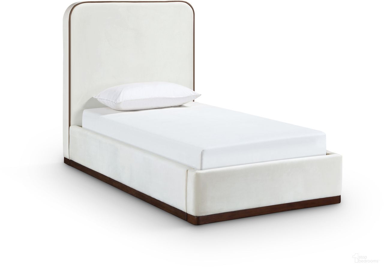 Rava Velvet Upholstered Twin Bed In Cream and Beige