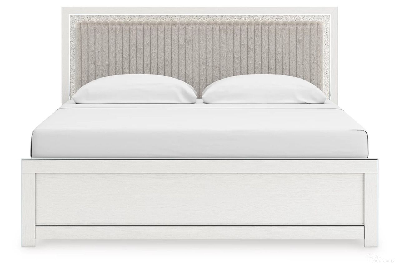 The appearance of Ravalori King Upholstered Panel Bed In White designed by Signature Design by Ashley in the modern / contemporary interior design. This white piece of furniture was selected by 1StopBedrooms from Ravalori Collection to add a touch of cosiness and style into your home. Sku: NCB3381-56;NCB3381-58;NCB3381-97. Bed Type: Panel Bed. Bed Size: King.